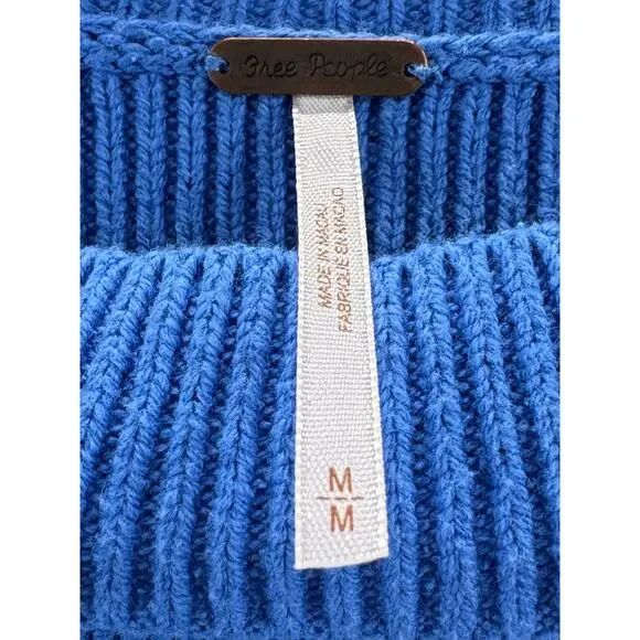 Free People Oversized Sweater Women’s Medium Blue Relaxed Ribbed Knit Cropped - Picture 2 of 11